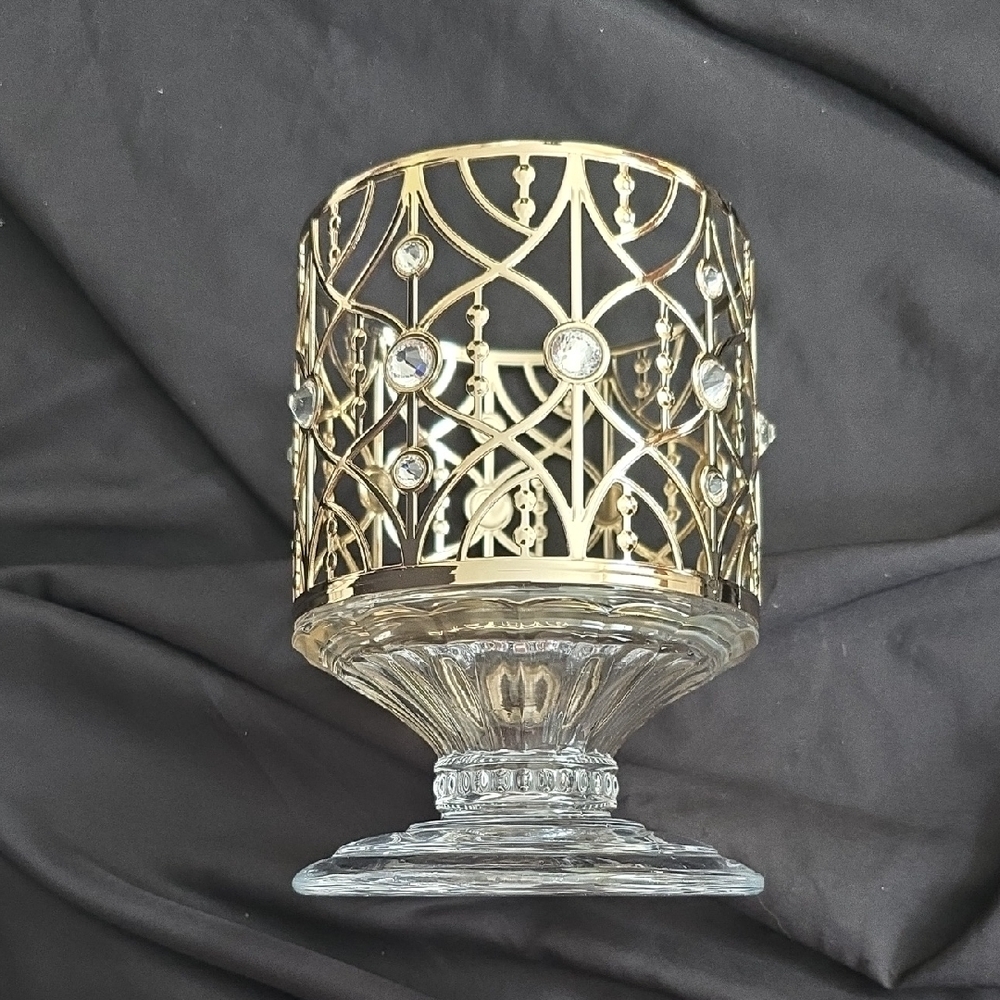 White Barn Gold and White Candle Holder with Intricate Accents